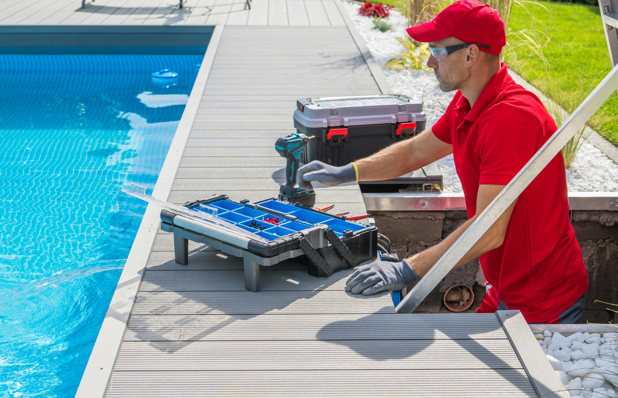 Outdoor Pool Maintenance Service Worker